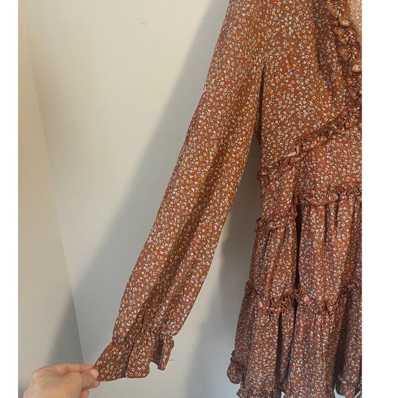 NWT Lulus Admire You Burnt Orange Floral Print Ruffled Long Sleeve Mini Dress M - Picture 8 of 12